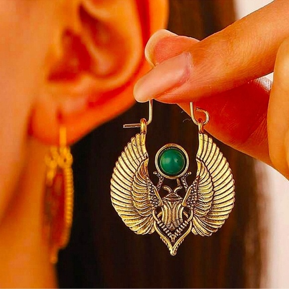 Anthropologie Gold and Green Winged Earrings - Picture 4 of 4